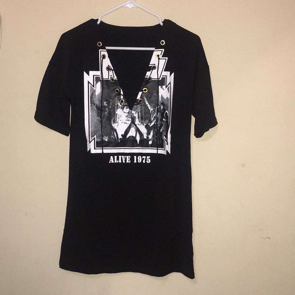 Lace up Vintage style KISS concert tshirt dress